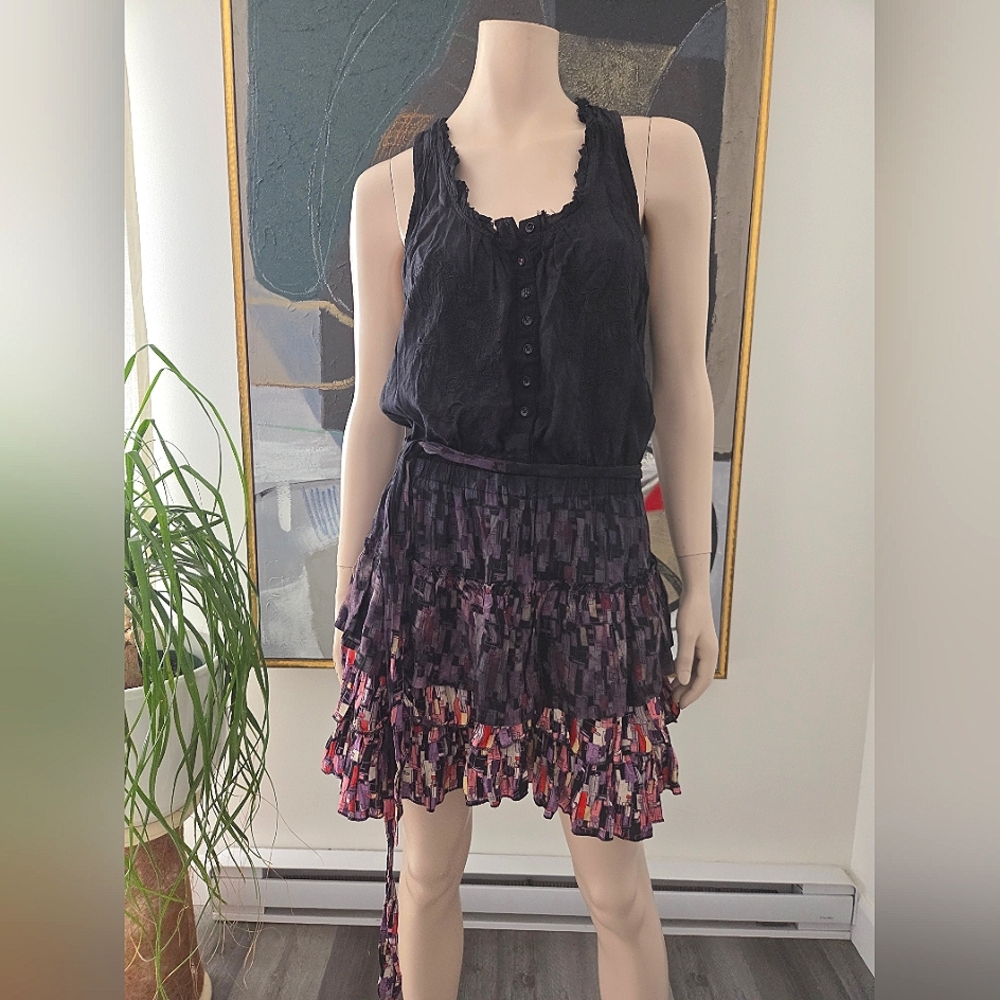 Desigual | Sleeveless Drop Waist Dress with Raw Edge Ruffle Details